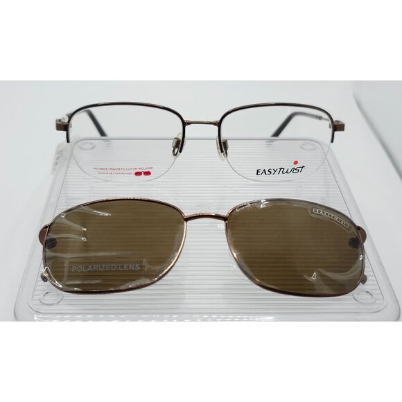 EasyTwist Satin Chocolate Oval Half-Rim Wire Metal Polarized Glasses 51-17-135 - Picture 1 of 14